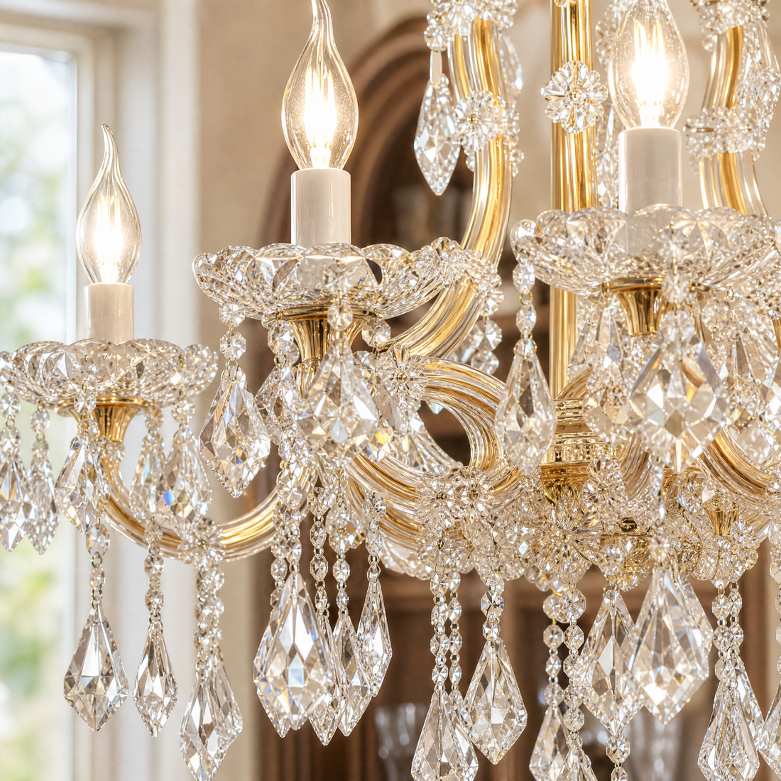 Detail of the sculpted metal with polished gold finish
