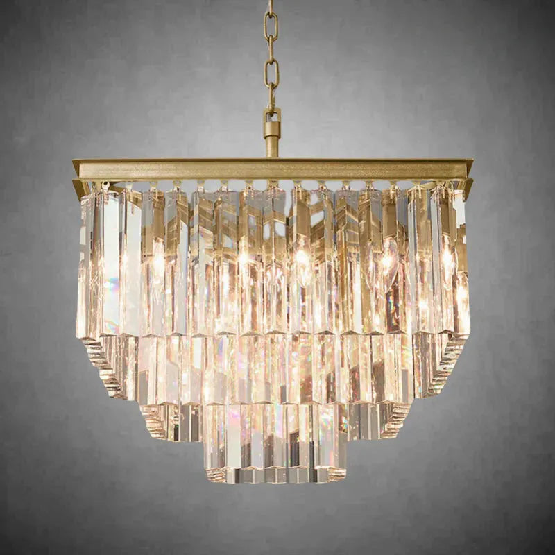 1920s Odaon Crystal Square Chandelier 22" 34" 47"-