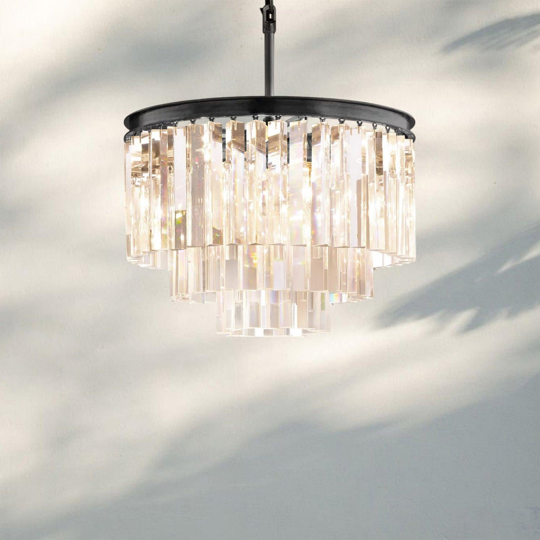 1920s Odaon Multi Tierd Round Chandelier 20"32"44"-20''-Lacquered Burnished Brass-