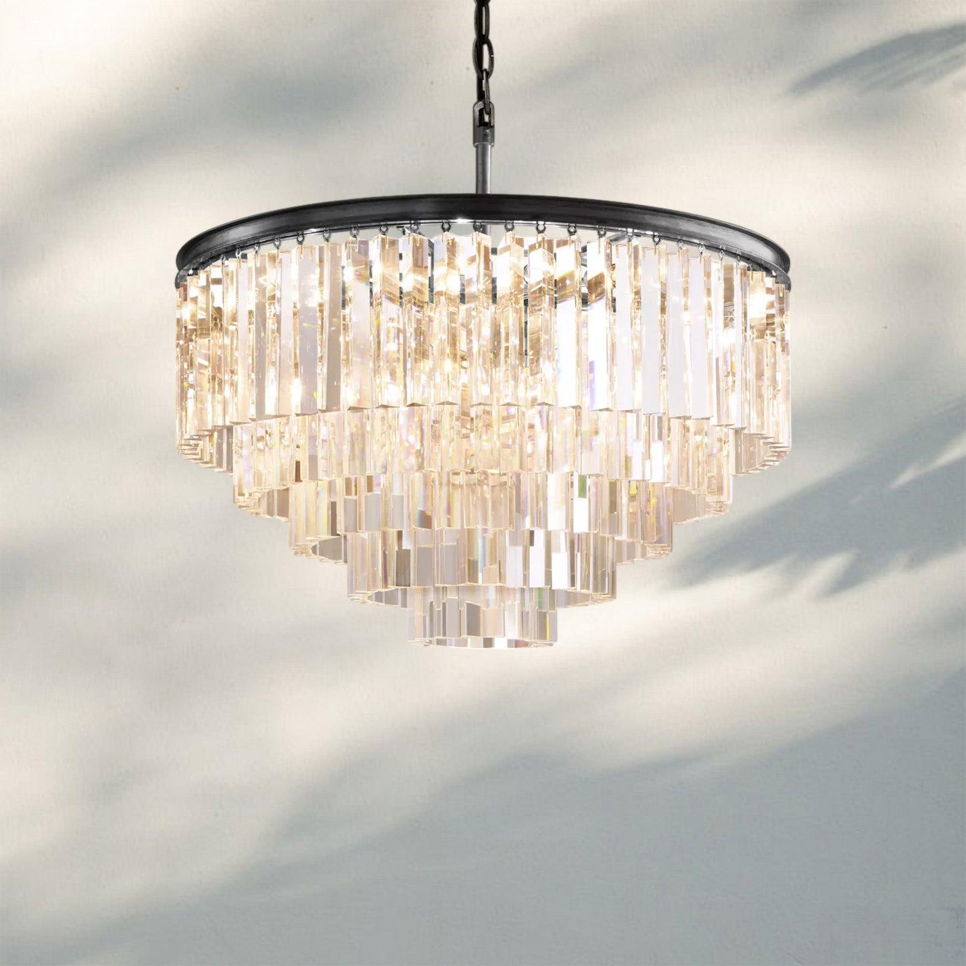 1920s Odaon Multi Tierd Round Chandelier 20"32"44"-32''-Matte Black-