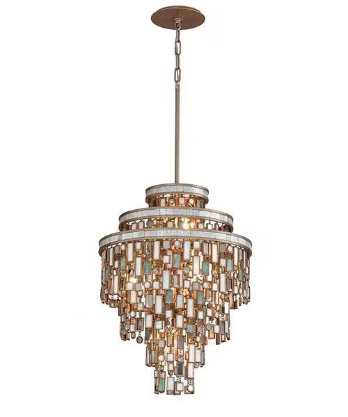 Designer Style Multi-tier Vintage Colorful Plaid Glass Chandelier for Hallway/Living Room/Foyer