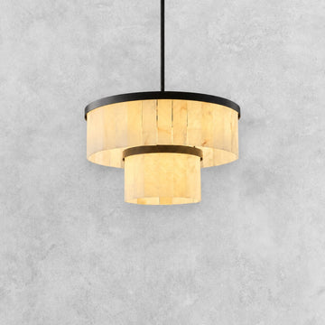 24" 2-Tier Alabaster Round Chandelier - Black
