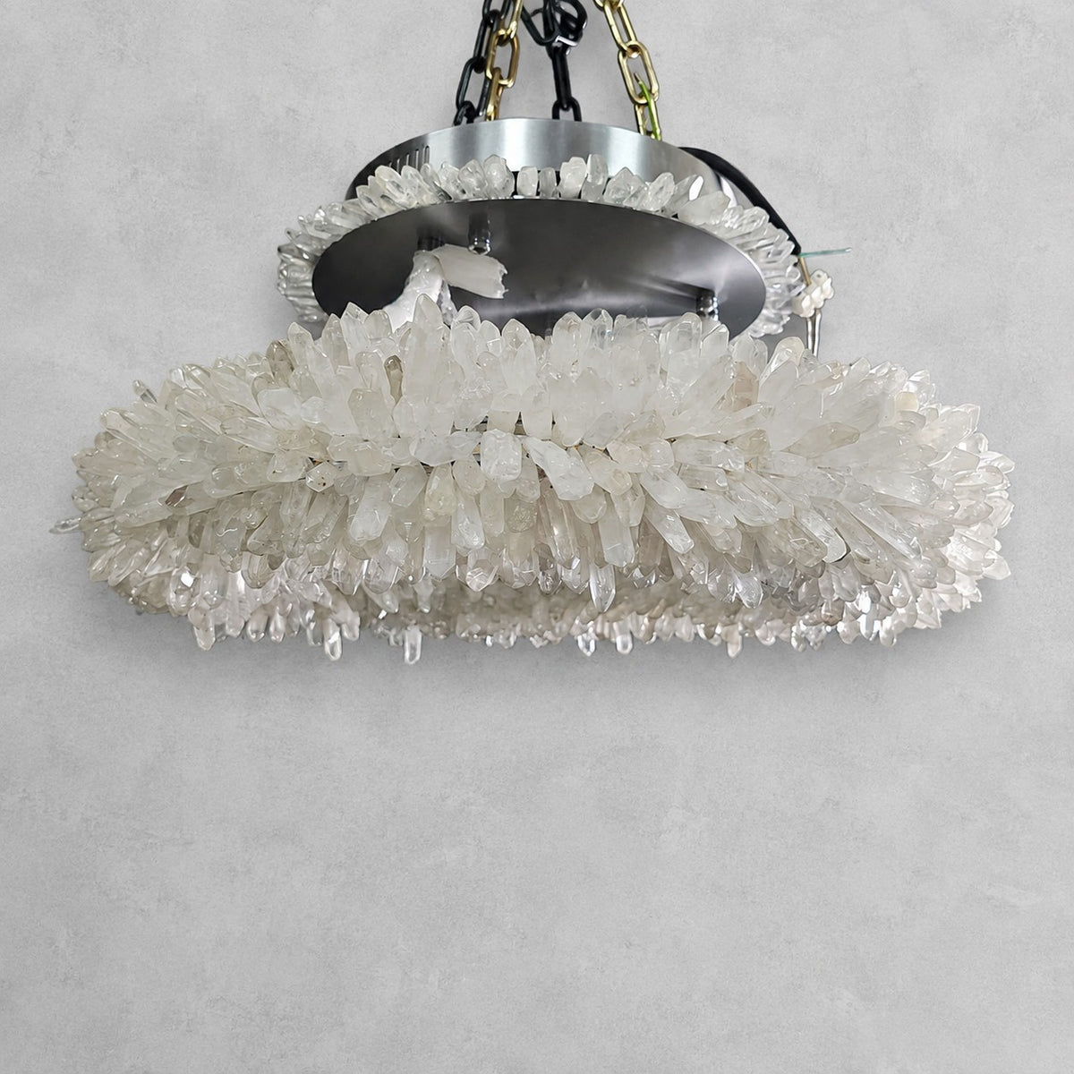 24-47 Inch Round Clear Geode Quartz Crystal Ring Pendant Light Modern Chandelier for Living Room