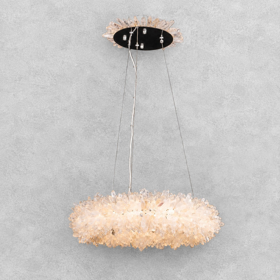 24-47 Inch Round Clear Geode Quartz Crystal Ring Pendant Light Modern Chandelier for Living Room