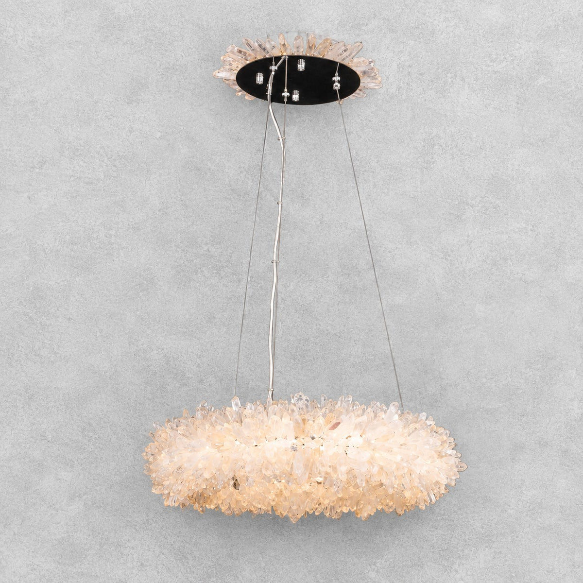 24-47 Inch Round Clear Geode Quartz Crystal Ring Pendant Light Modern Chandelier for Living Room