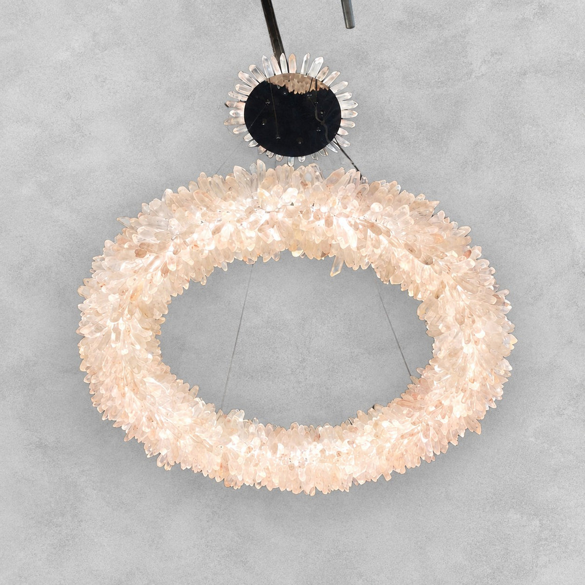 24-47 Inch Round Clear Geode Quartz Crystal Ring Pendant Light Modern Chandelier for Living Room