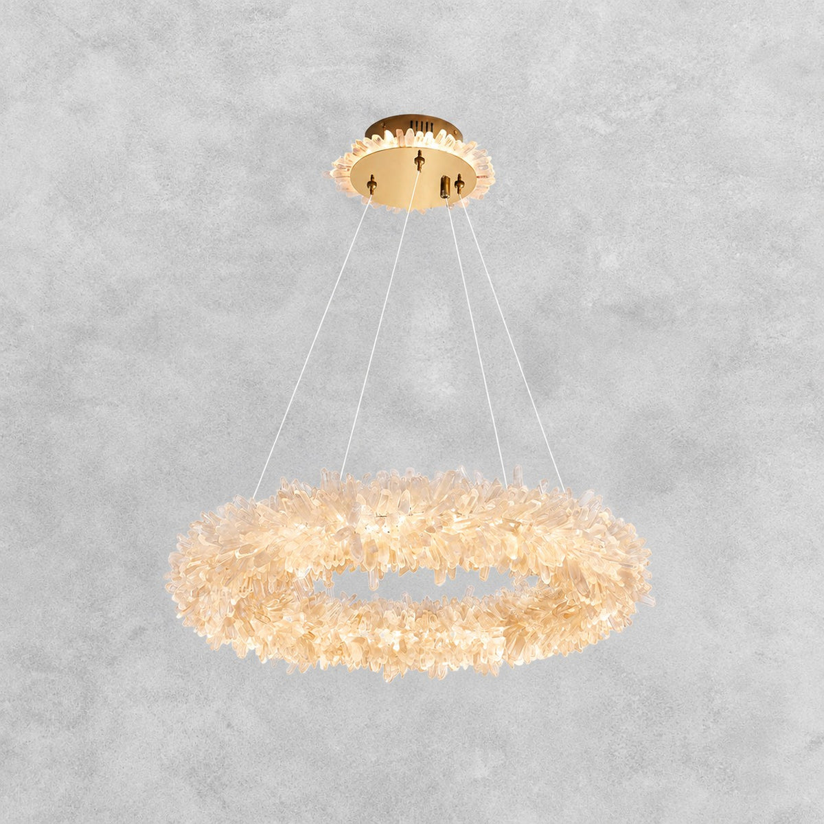 24-47 Inch Round Clear Geode Quartz Crystal Ring Pendant Light Modern Chandelier for Living Room