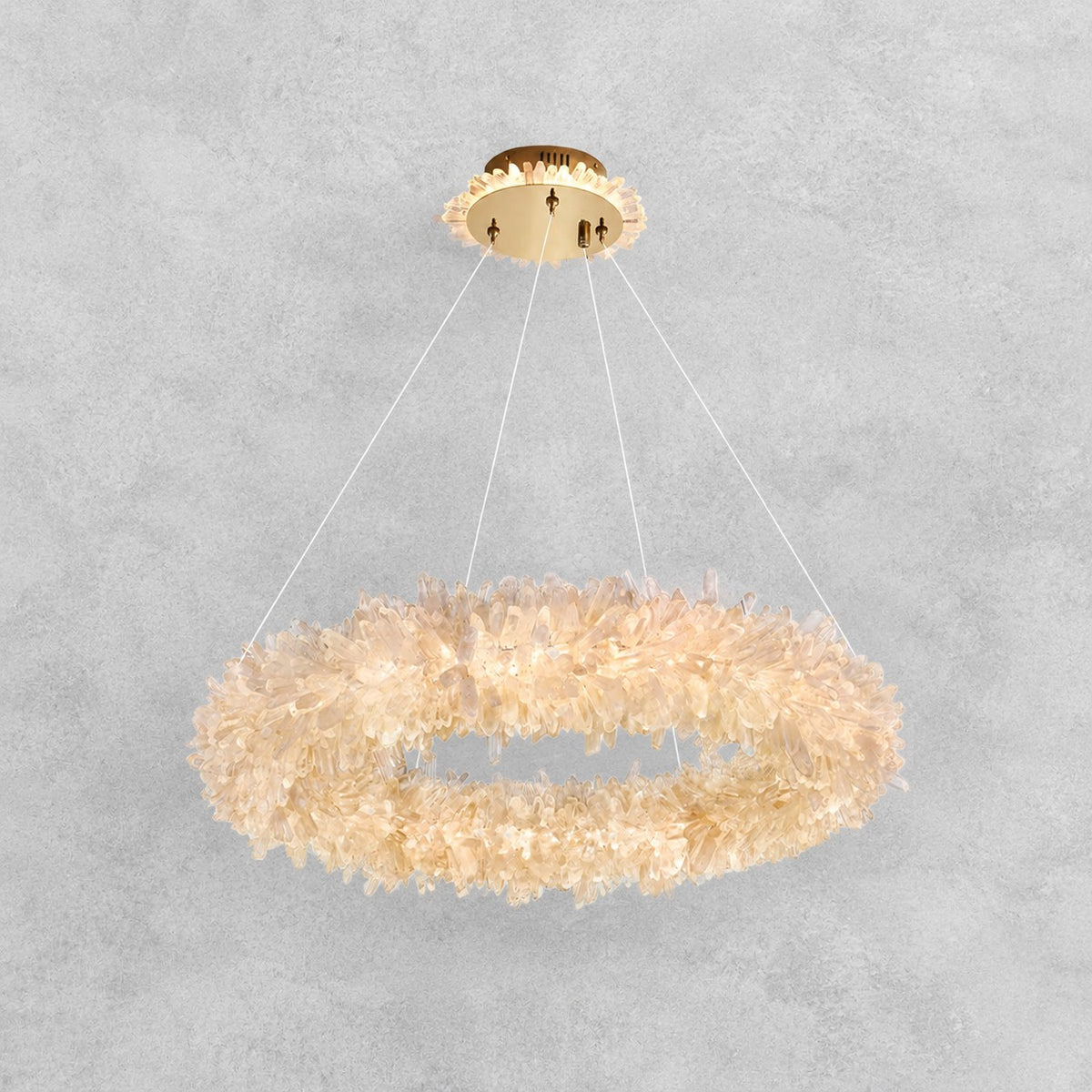 24-47 Inch Round Clear Geode Quartz Crystal Ring Pendant Light Modern Chandelier for Living Room