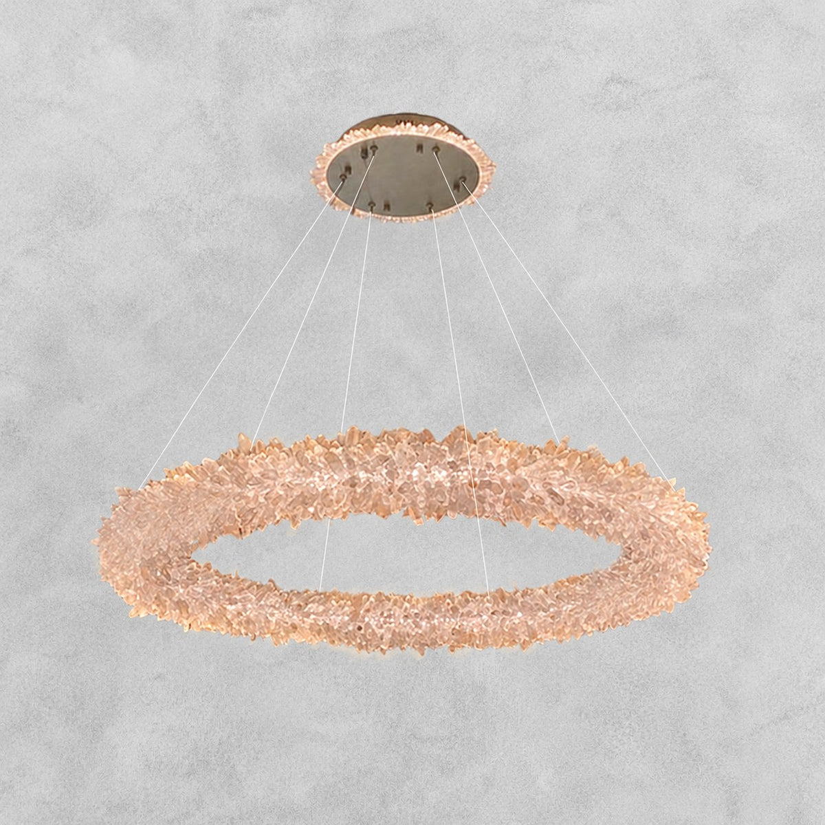 24-47 Inch Round Clear Geode Quartz Crystal Ring Pendant Light Modern Chandelier for Living Room