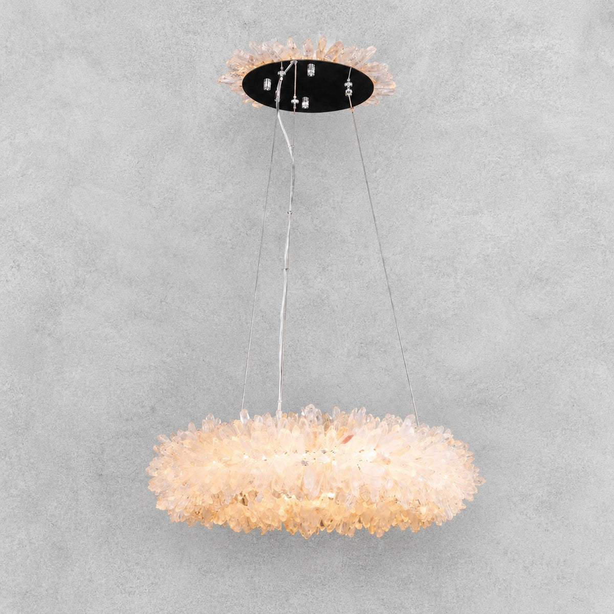 24-47 Inch Round Clear Geode Quartz Crystal Ring Pendant Light Modern Chandelier for Living Room