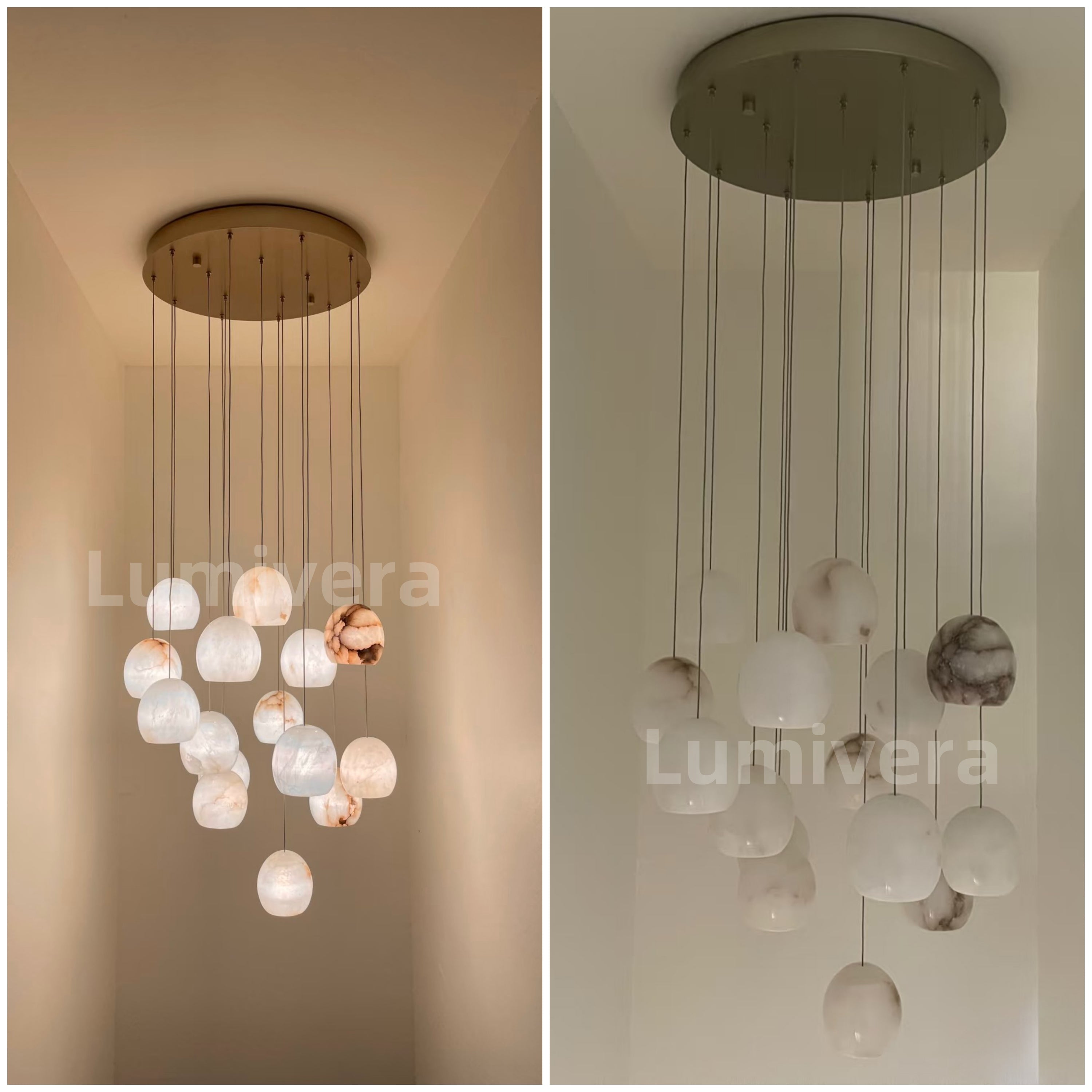 Arica Round Gold Alabaster Chandelier