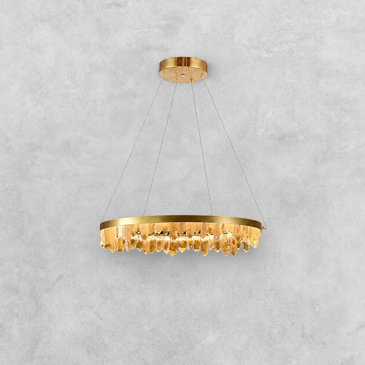 36 Inch Round Modern Chandelier Brass & Clear Geode Quartz Crystal Hanging Light