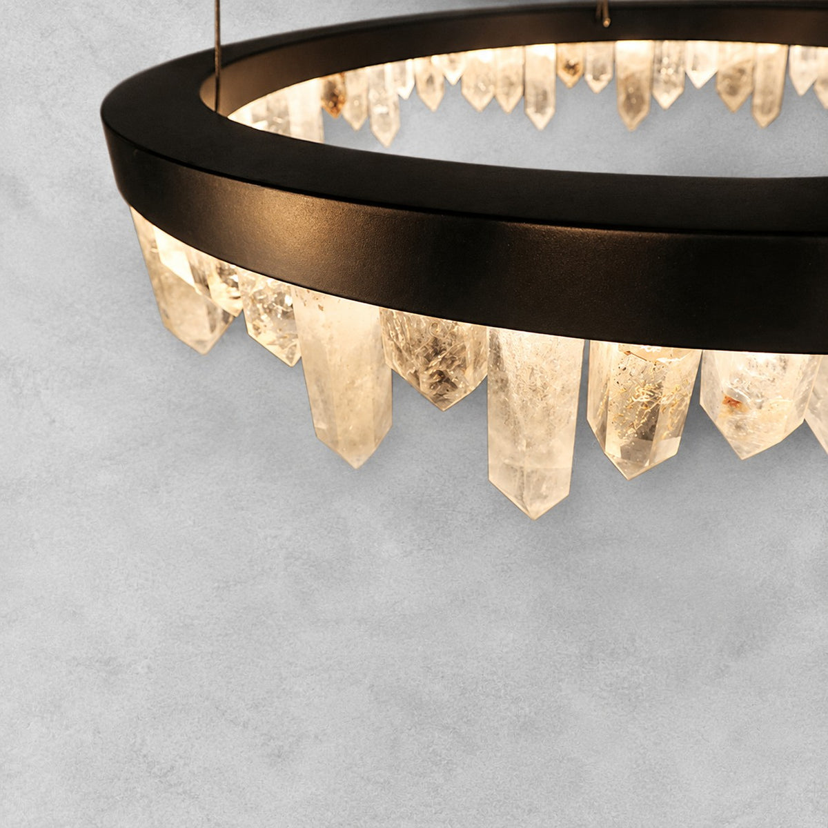36 Inch Round Modern Chandelier Brass & Clear Geode Quartz Crystal Hanging Light