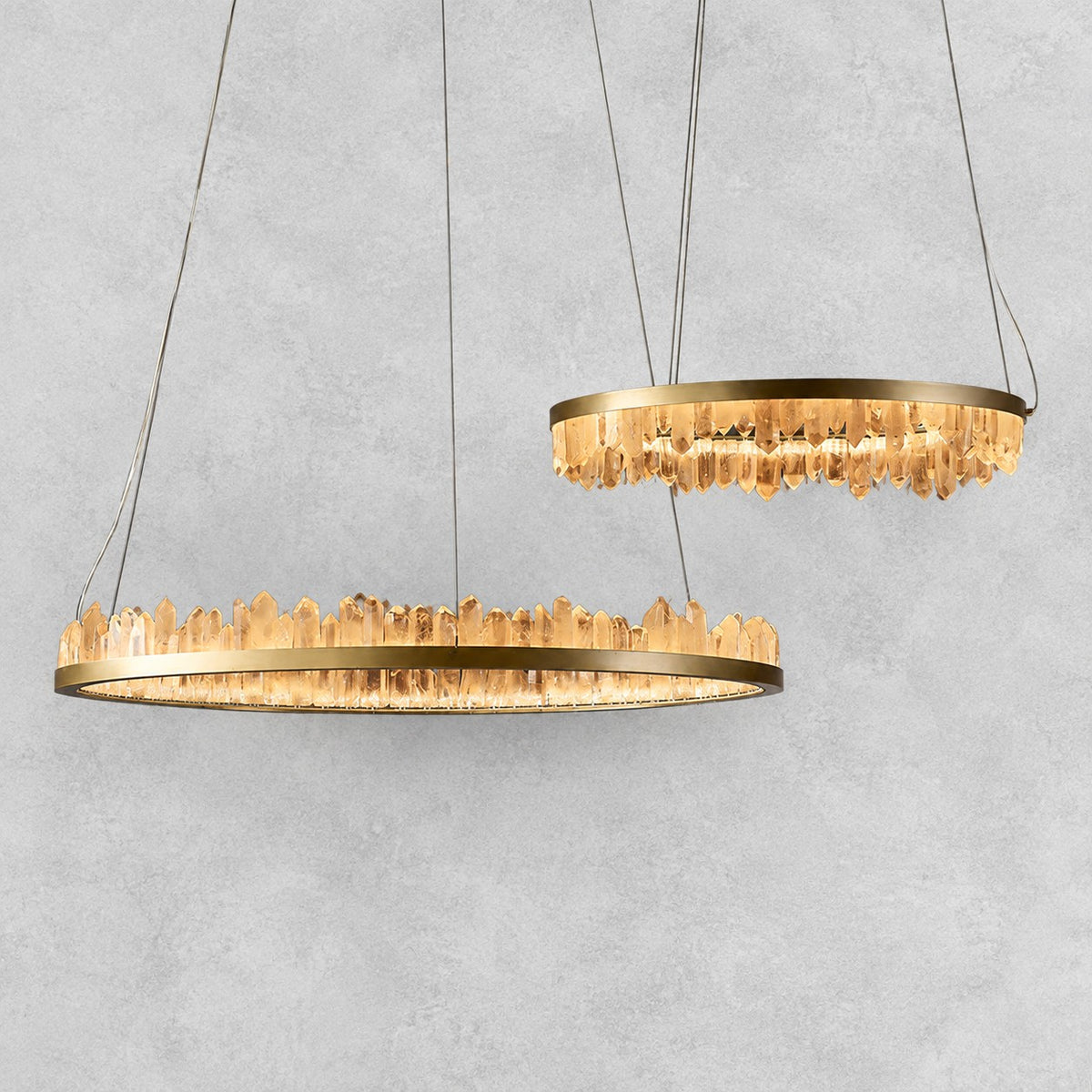 36 Inch Round Modern Chandelier Brass & Clear Geode Quartz Crystal Hanging Light