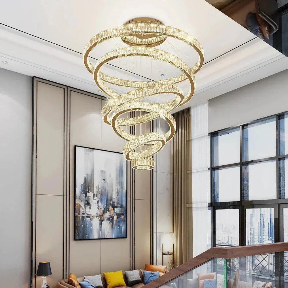 6 Tier Crystal Ring Chandelier for High Ceiling - GoldWarm white 3000KTrivellolab