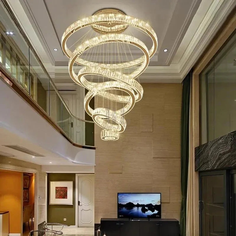 6 Tier Crystal Ring Chandelier for High Ceiling - GoldWarm white 3000KTrivellolab