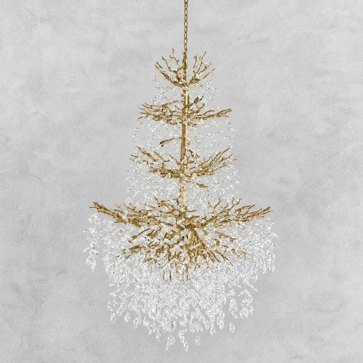61" Gold 23-Light Tiered K9 Crystal Branch Chandelier