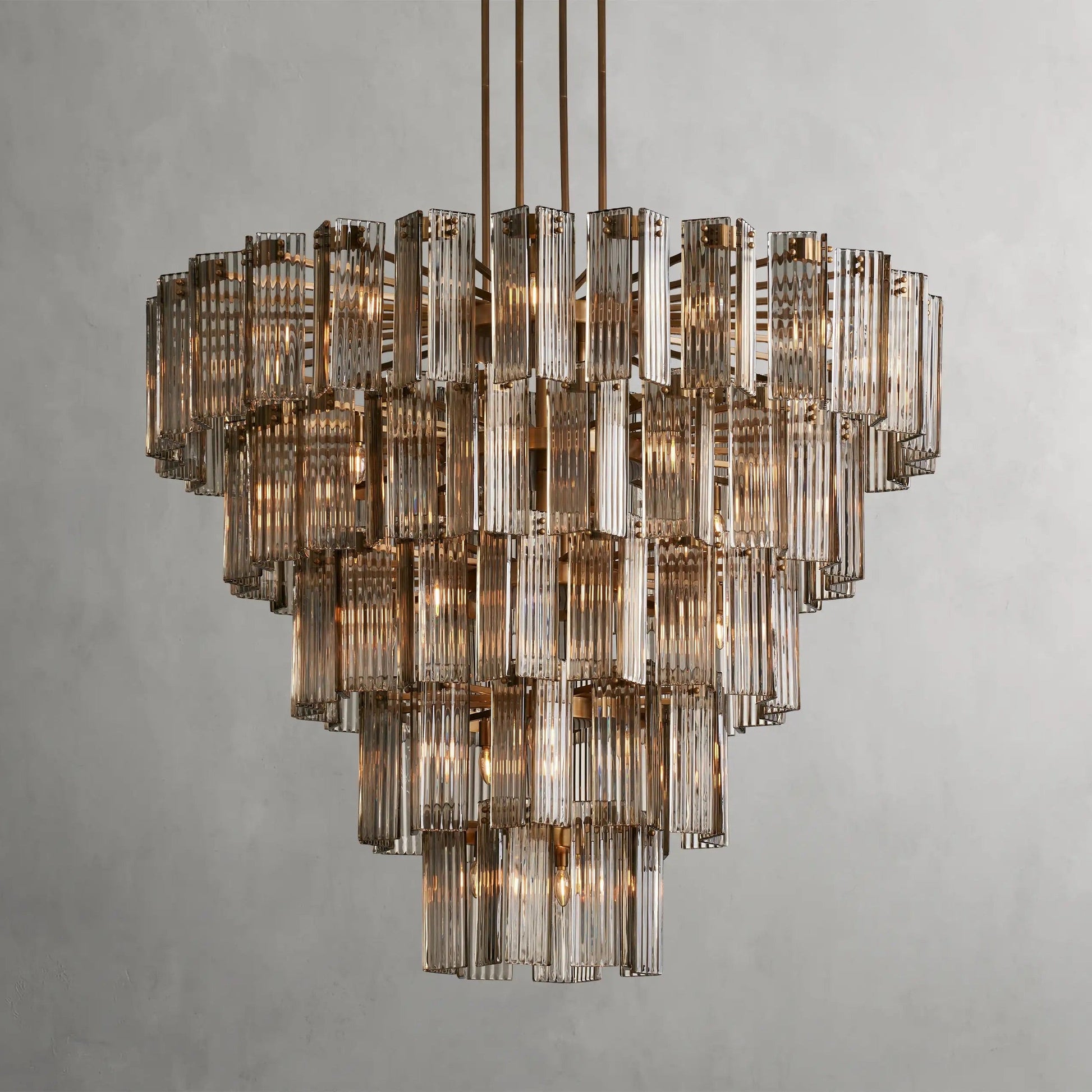 Chandelier with glass panels on a gray background