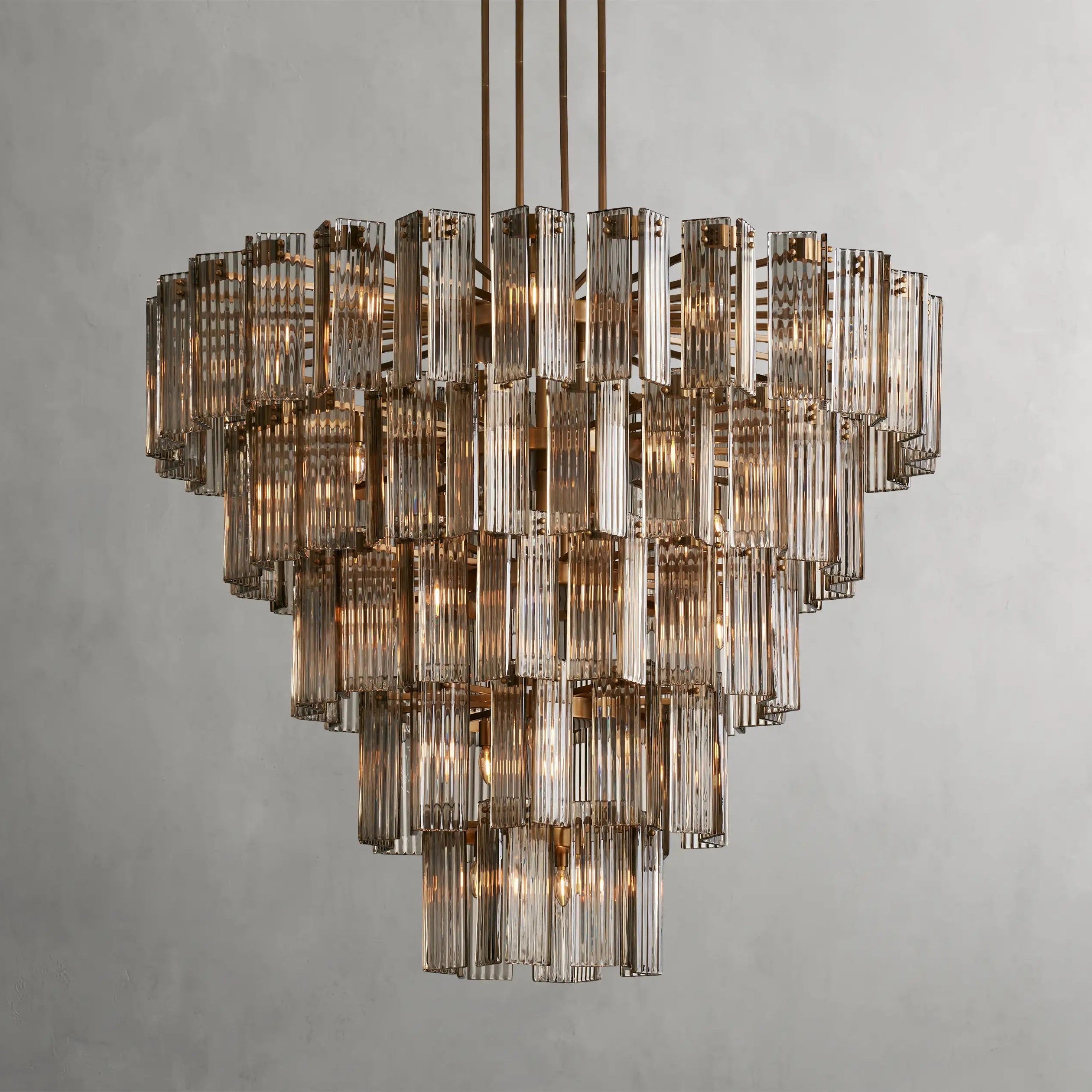 Chandelier with glass panels on a gray background