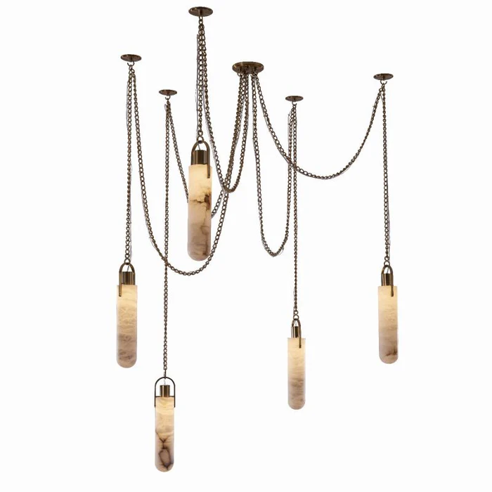 Alabaster Cylindrical Draped Chain Chandelier