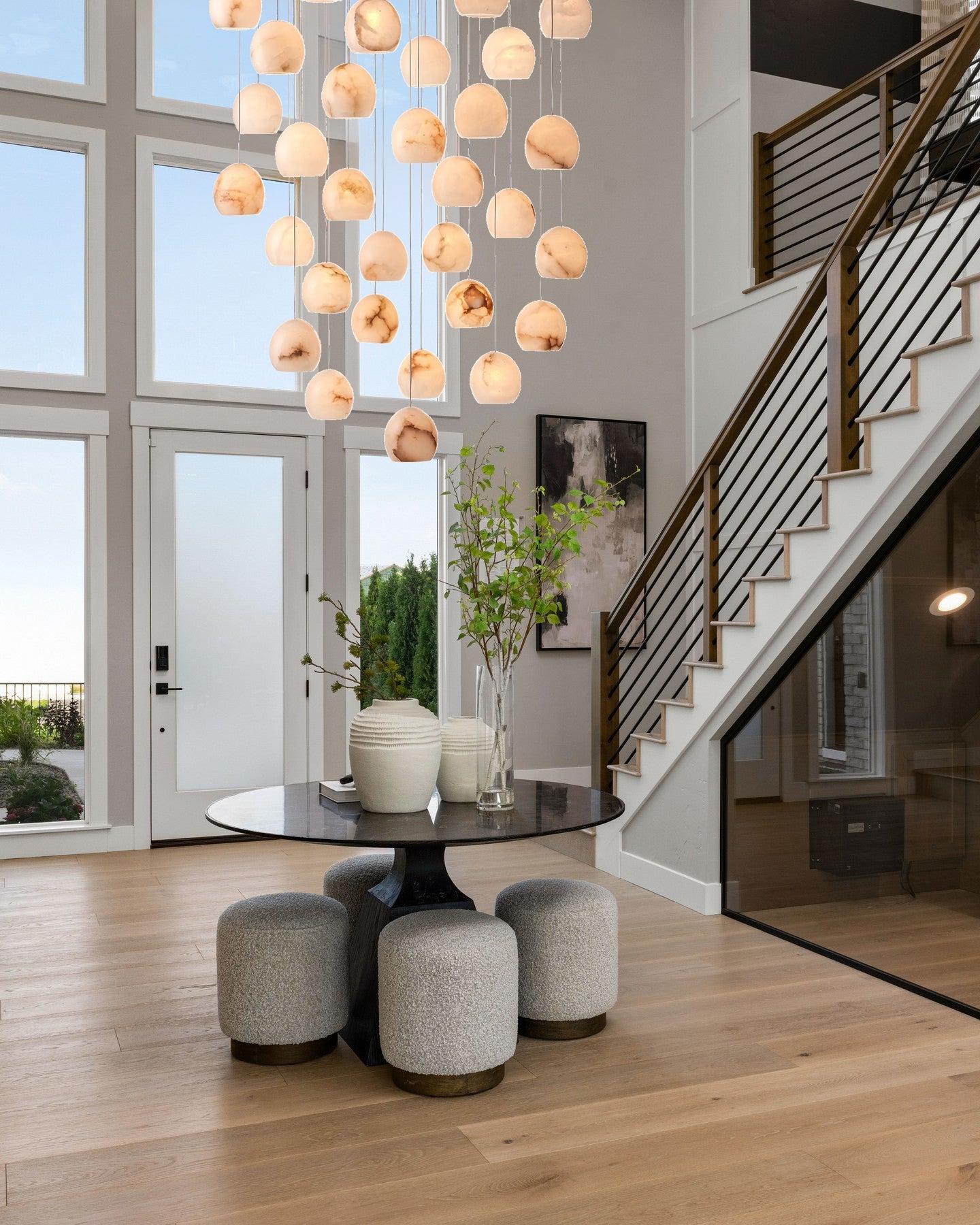 Arica Round Gold Alabaster Chandelier