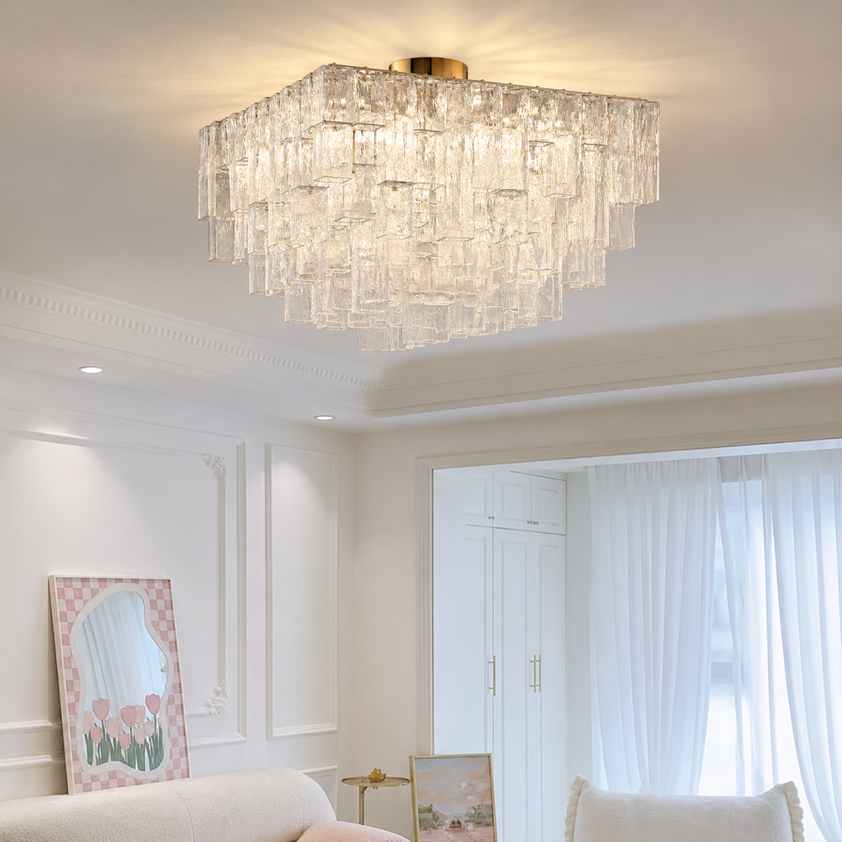Crystara Art Deco Glass  Flush Mount