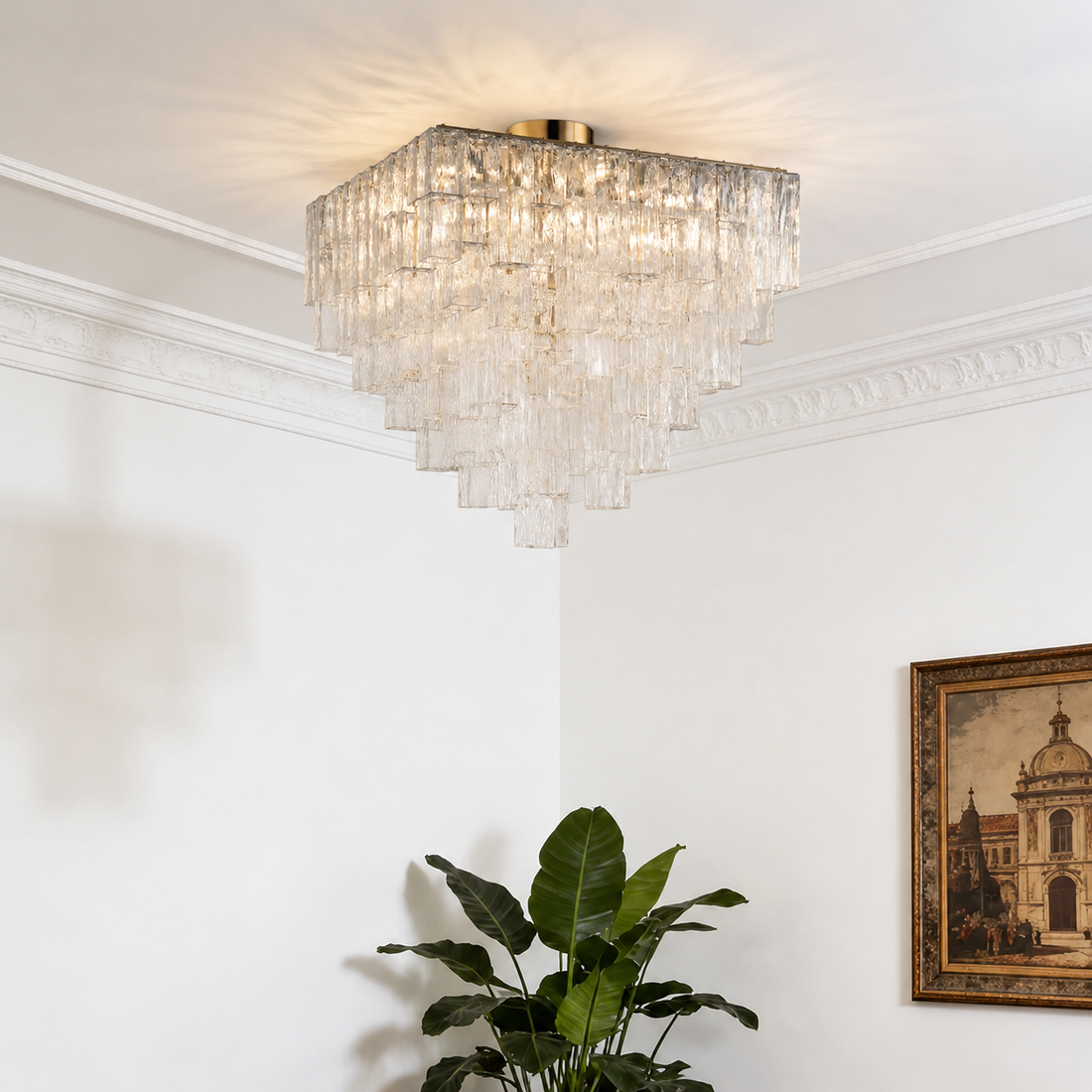 Crystara Art Deco Glass  Flush Mount