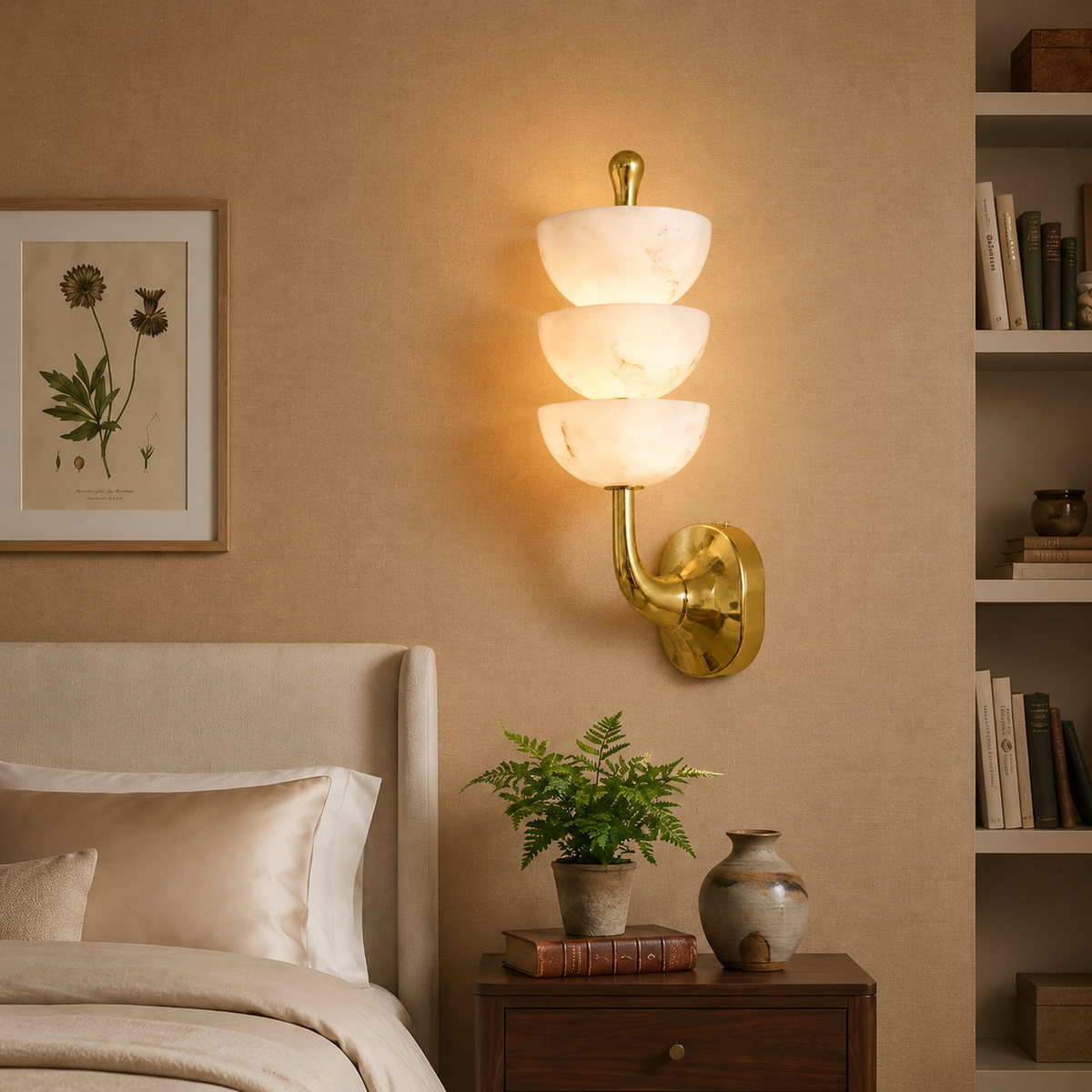 Alabaster Mid-Century Modern Living Room Wall Sconce