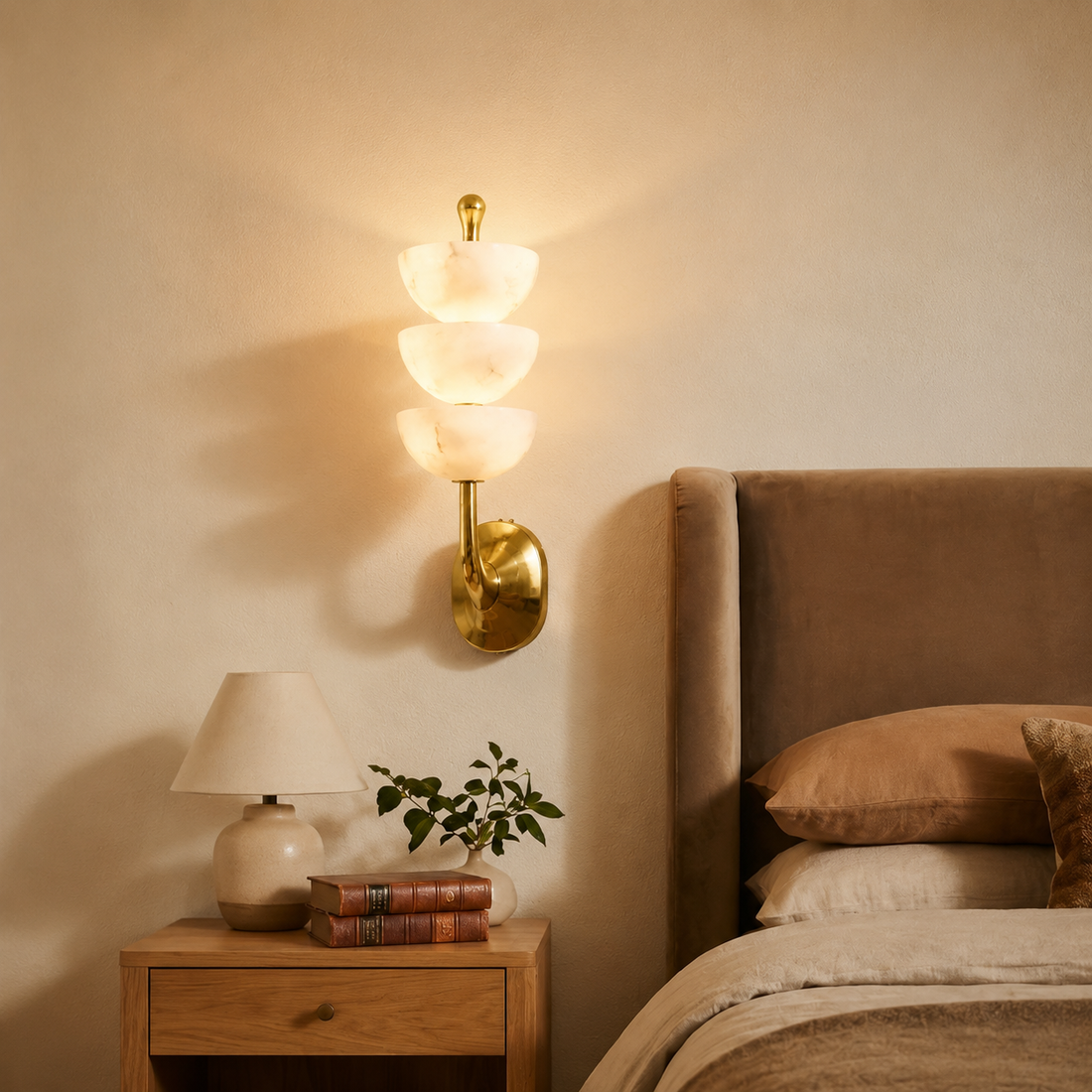 Alabaster Mid-Century Modern Living Room Wall Sconce