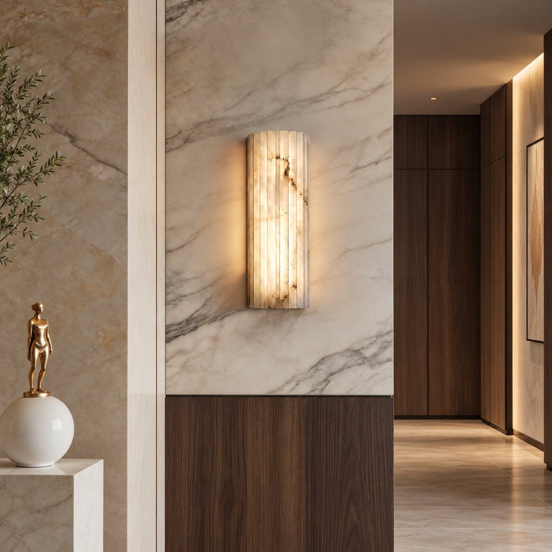 Fluted Alabaster Minimalist Ribelle Wall Sconce