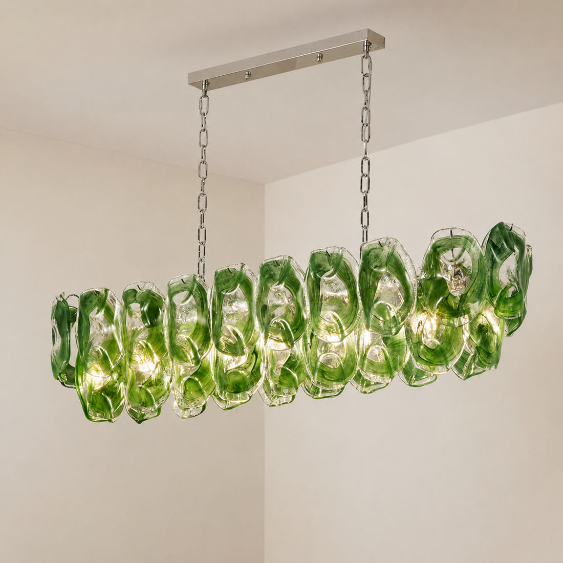 Verdalia Green Glass Linear Style Chandelier