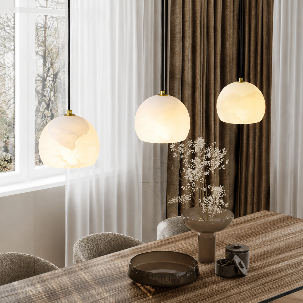Ltalian Modern Alabaster LunettaDining Room Pendant Light