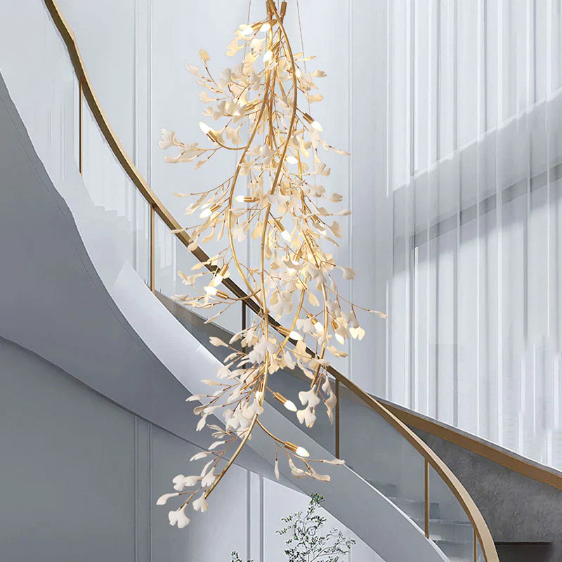Ceramic Ginkgo Staircase Long Branch Chandelier - jchandelier