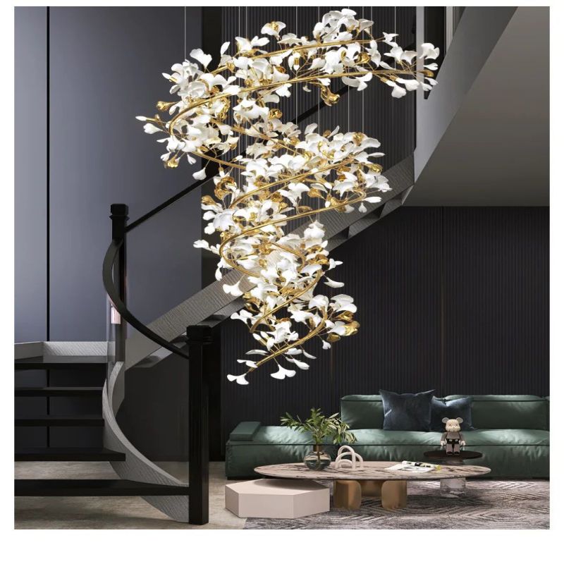 TLL Ginkgo Cascading B (Spiral) Branch Chandelier