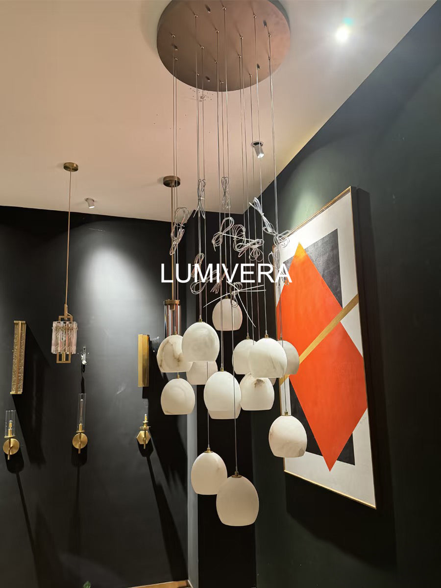 Arica Round Gold Alabaster Chandelier