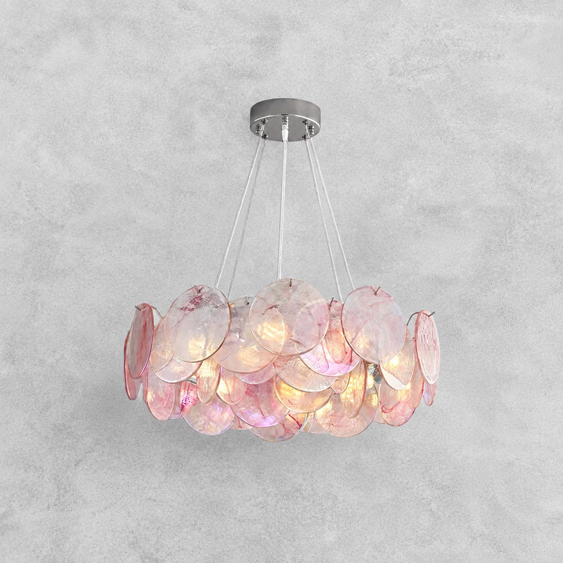 Murano Glass Disc Chandelier, Pink / Green