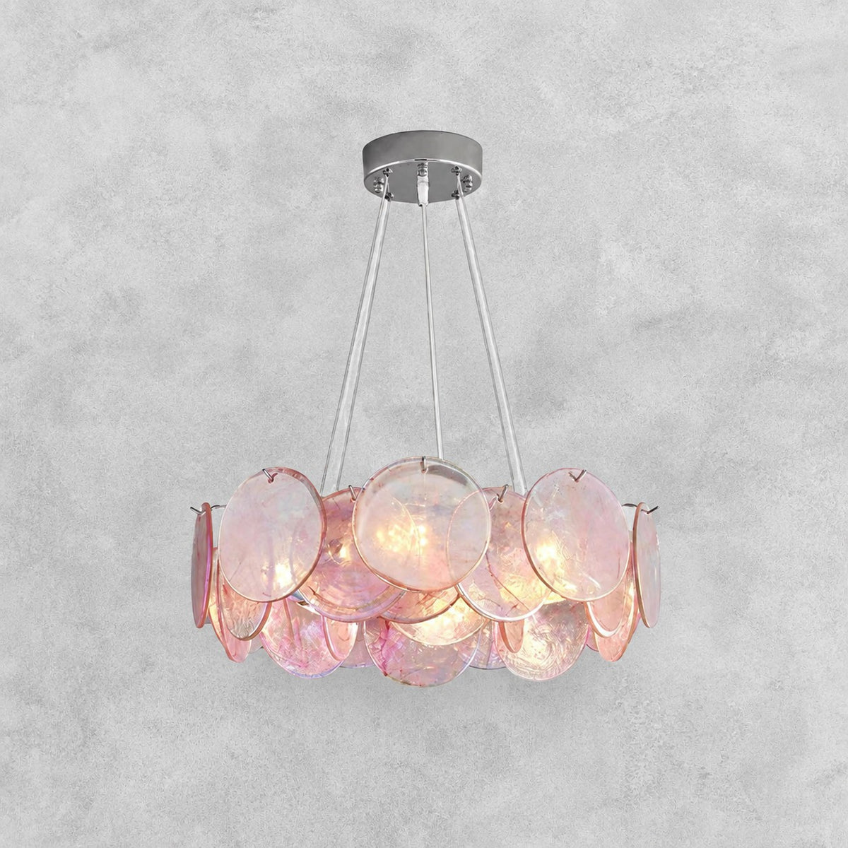 Murano Glass Disc Chandelier, Pink / Green