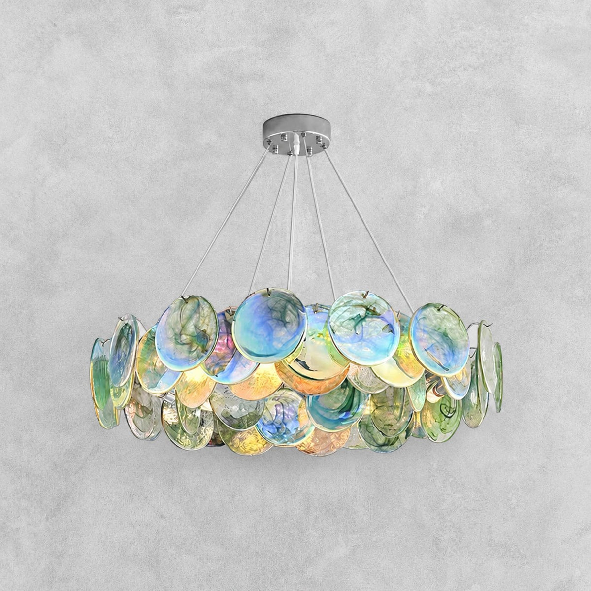 Murano Glass Disc Chandelier, Pink / Green