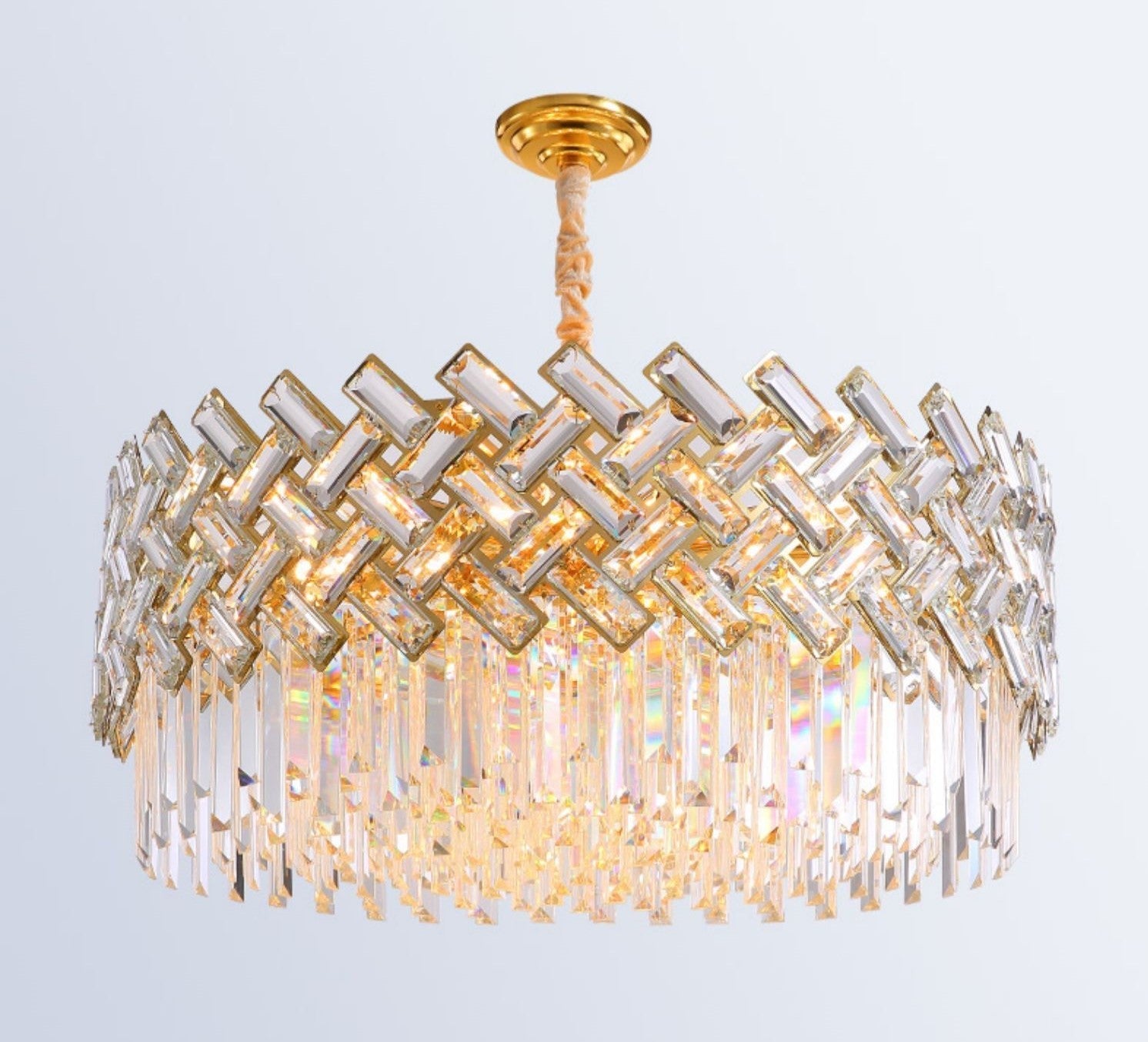 Post-modern Light Luxury Fence Crystal Chandelier Suit for Living/Dining Room