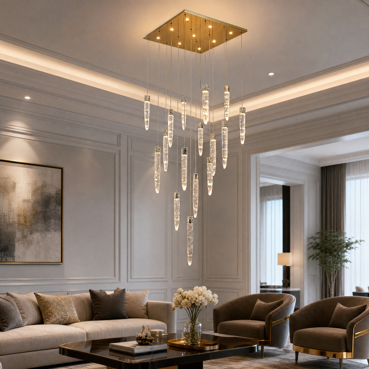 Trivellolab Halsey Linear Icicle Crystal Glass Grand Chandelier