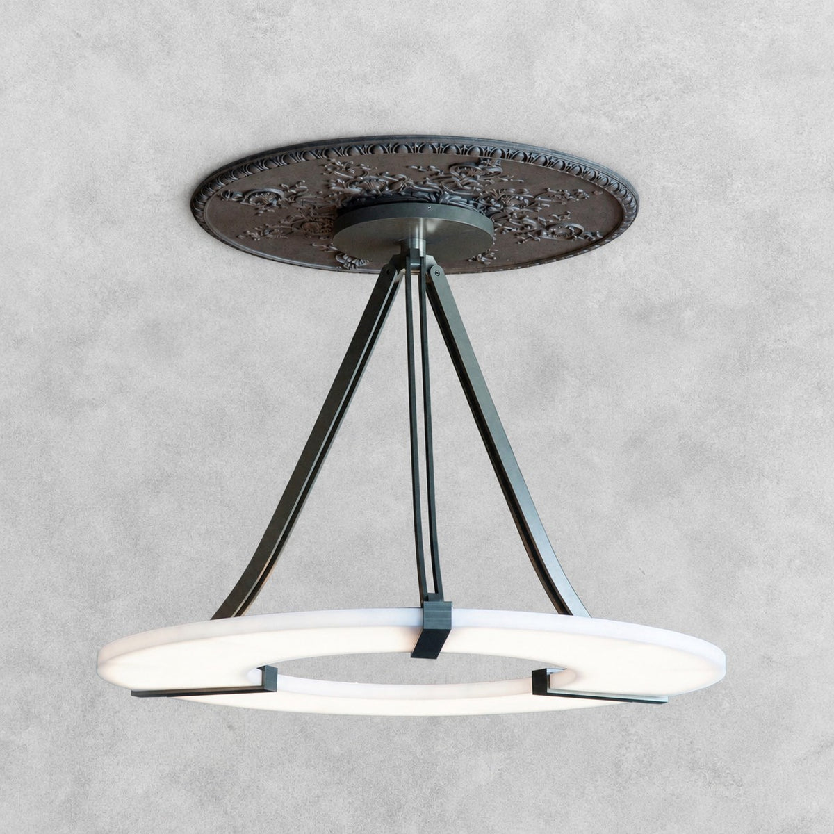 Alabaster Halo Pendant Light – Black & White LED Chandelier