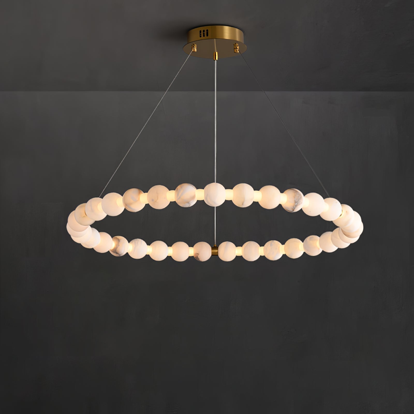 Alabaster Orb Ring Chandelier - ∅ 31.5″ x H 2.4″Gold & WhiteWarm LightTrivellolab