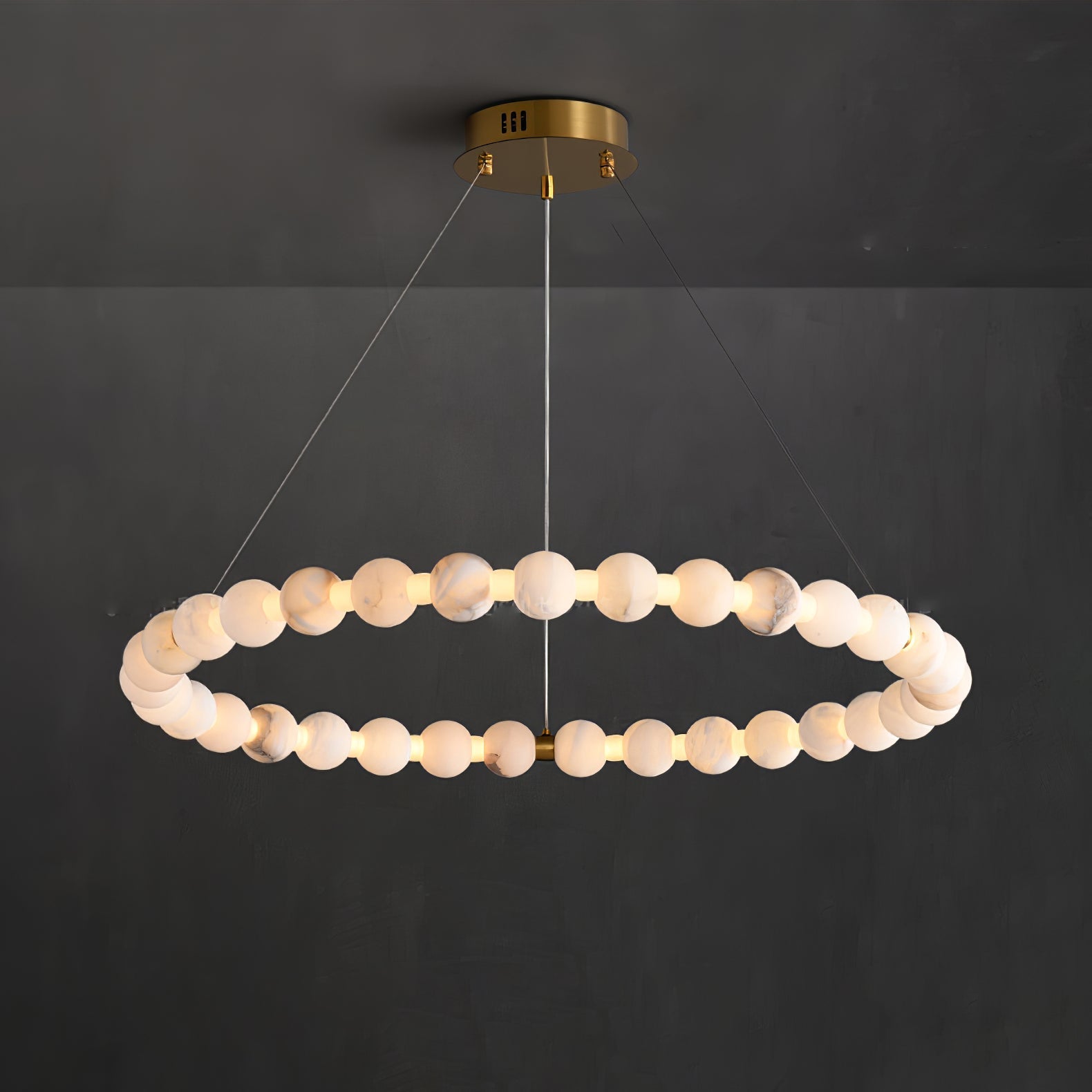 Alabaster Orb Ring Chandelier - ∅ 39.4″ x H 2.4″Gold & WhiteWarm LightTrivellolab