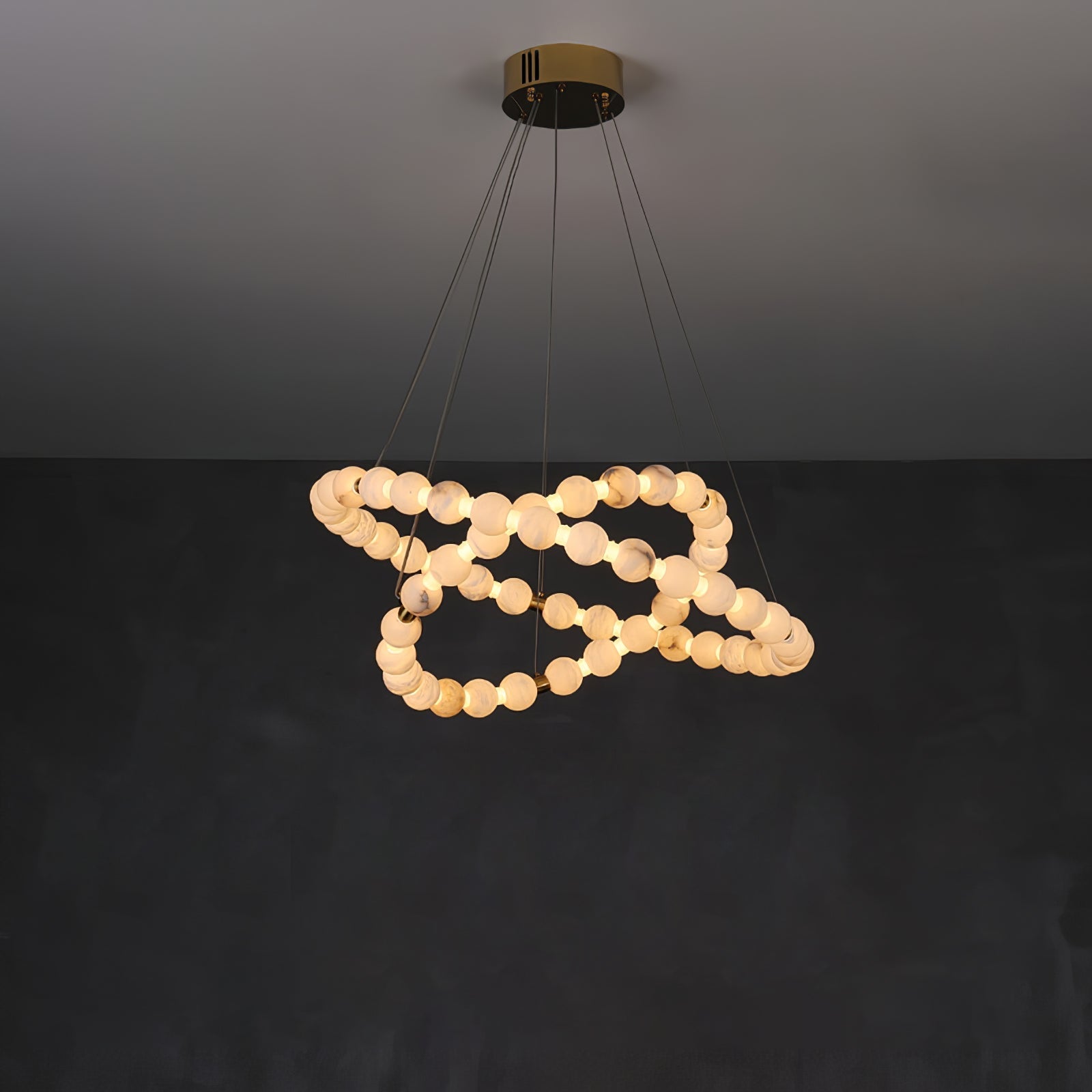 Alabaster Orb Ring Chandelier - ∅ 31.5″ x H 2.4″Gold & WhiteWarm LightTrivellolab