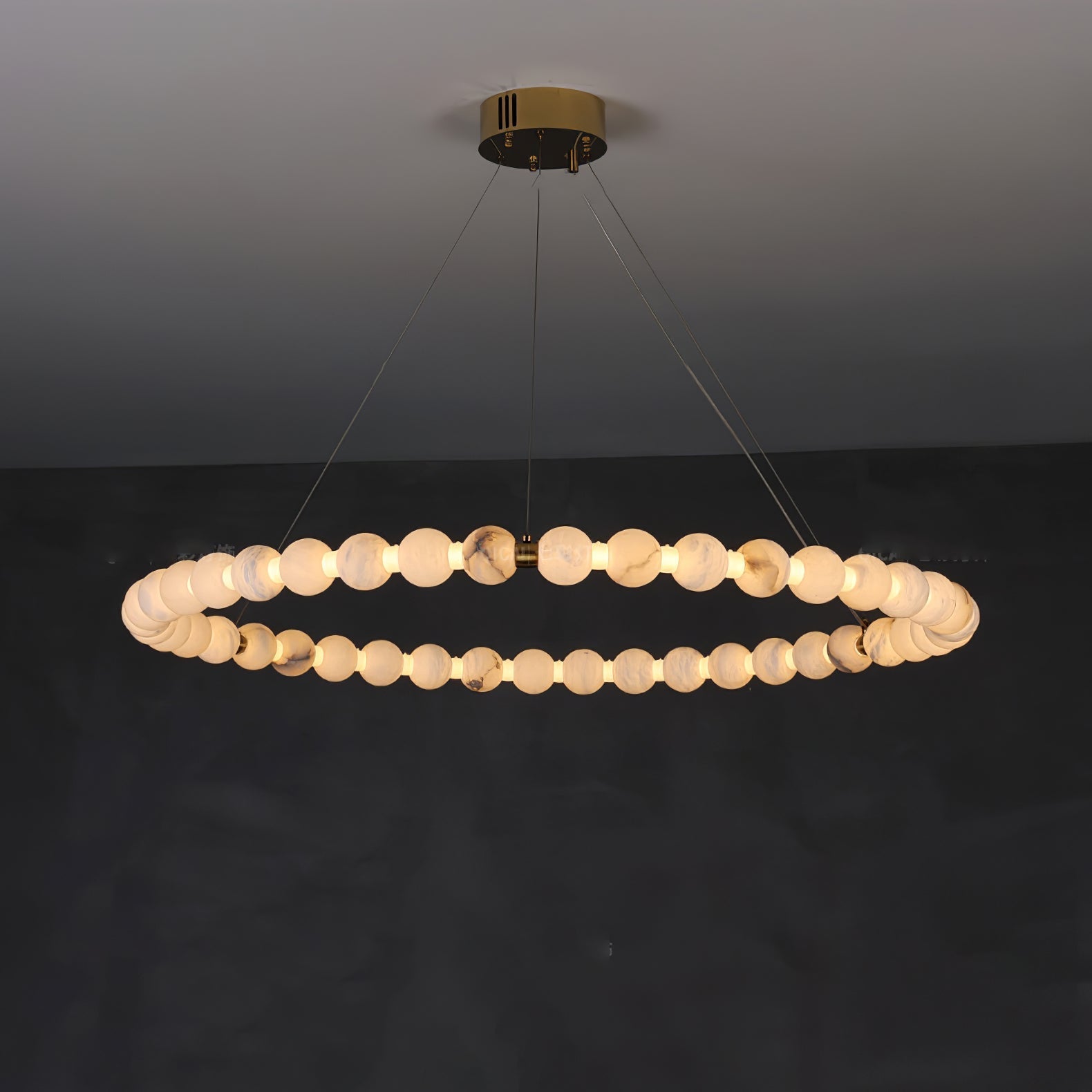 Alabaster Orb Ring Chandelier - ∅ 39.4″ x H 2.4″Gold & WhiteWarm LightTrivellolab