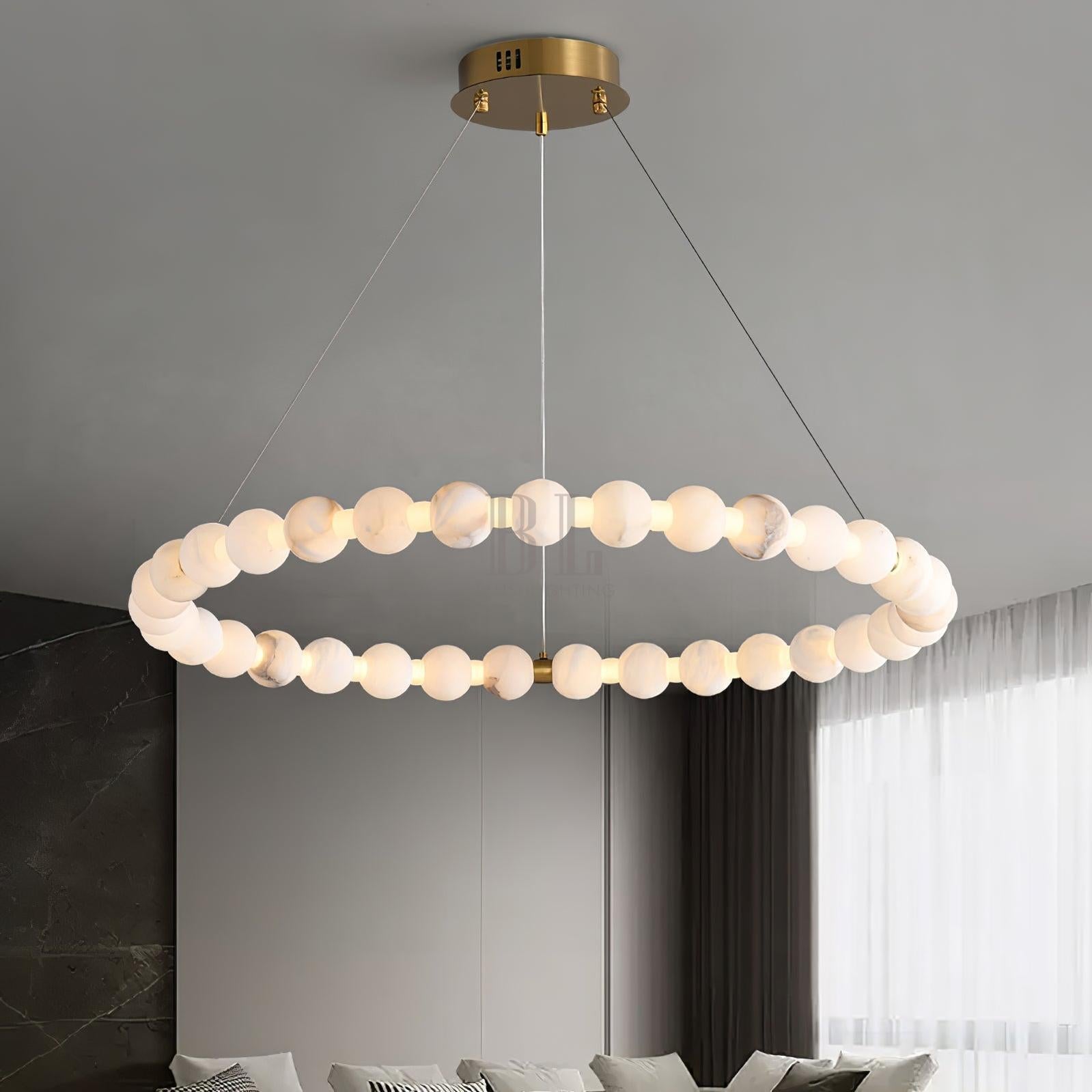 Alabaster Orb Ring Chandelier - ∅ 23.6″ x H 2.4″Gold & WhiteWarm LightTrivellolab