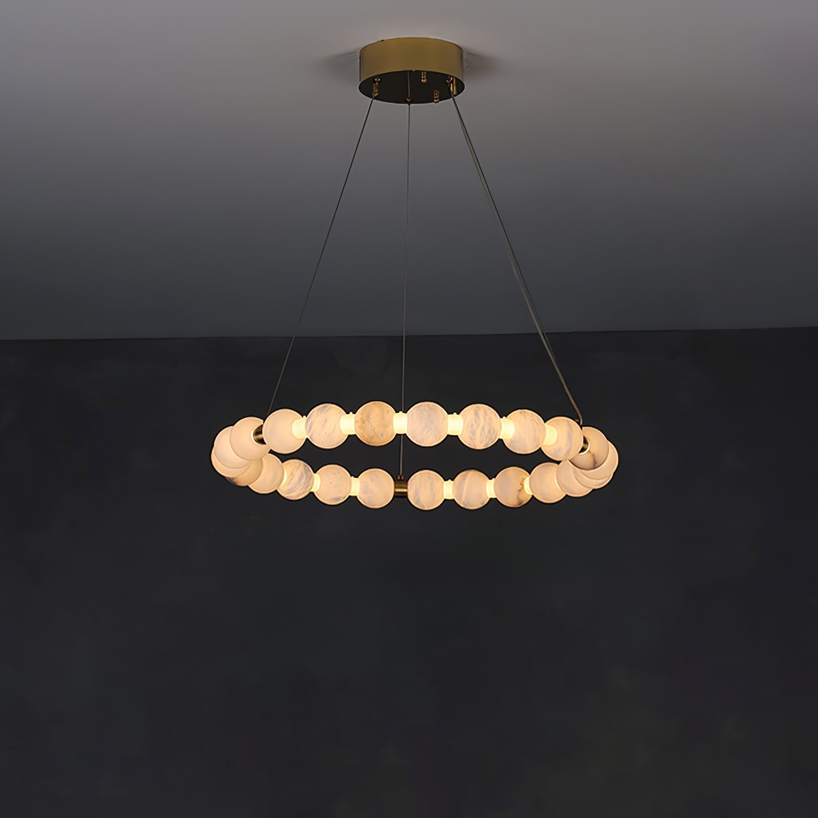 Alabaster Orb Ring Chandelier - ∅ 31.5″ x H 2.4″Gold & WhiteWarm LightTrivellolab