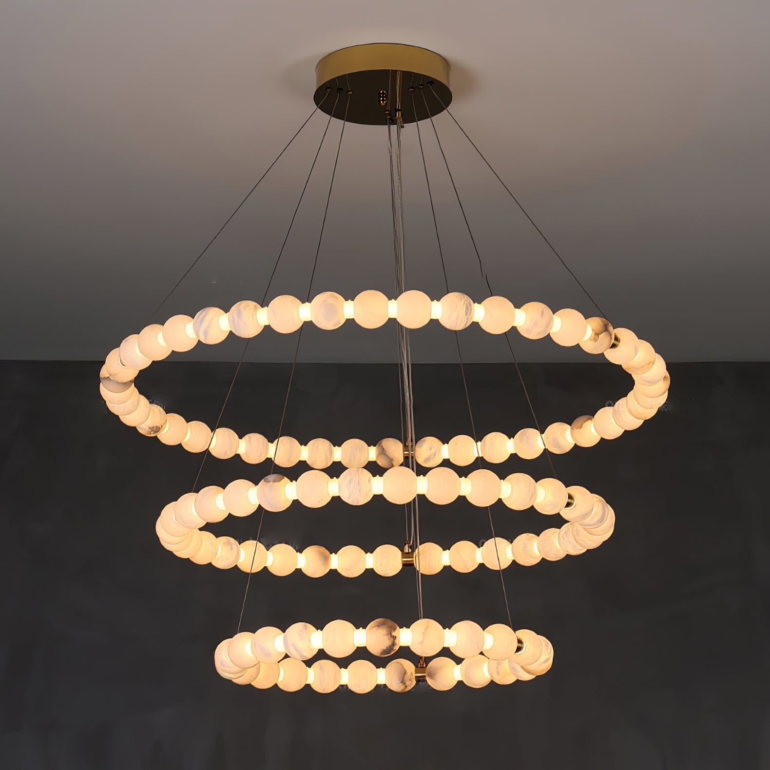 Alabaster Orb Ring Chandelier - 23.6″ + 31.5″ + 39.4″Gold & WhiteWarm LightTrivellolab