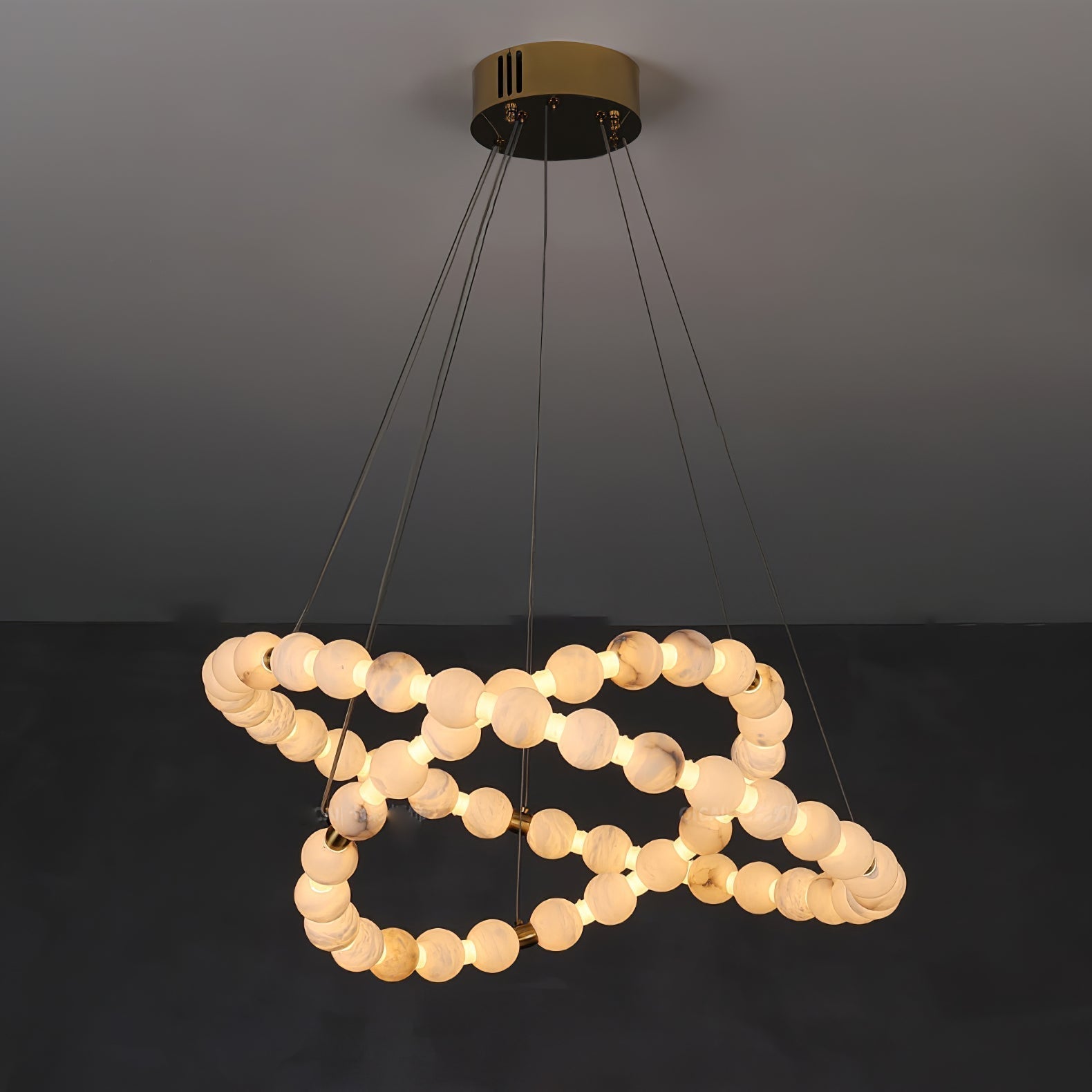 Alabaster Orb Ring Chandelier - 23.6″ + 39.4″Gold & WhiteWarm LightTrivellolab