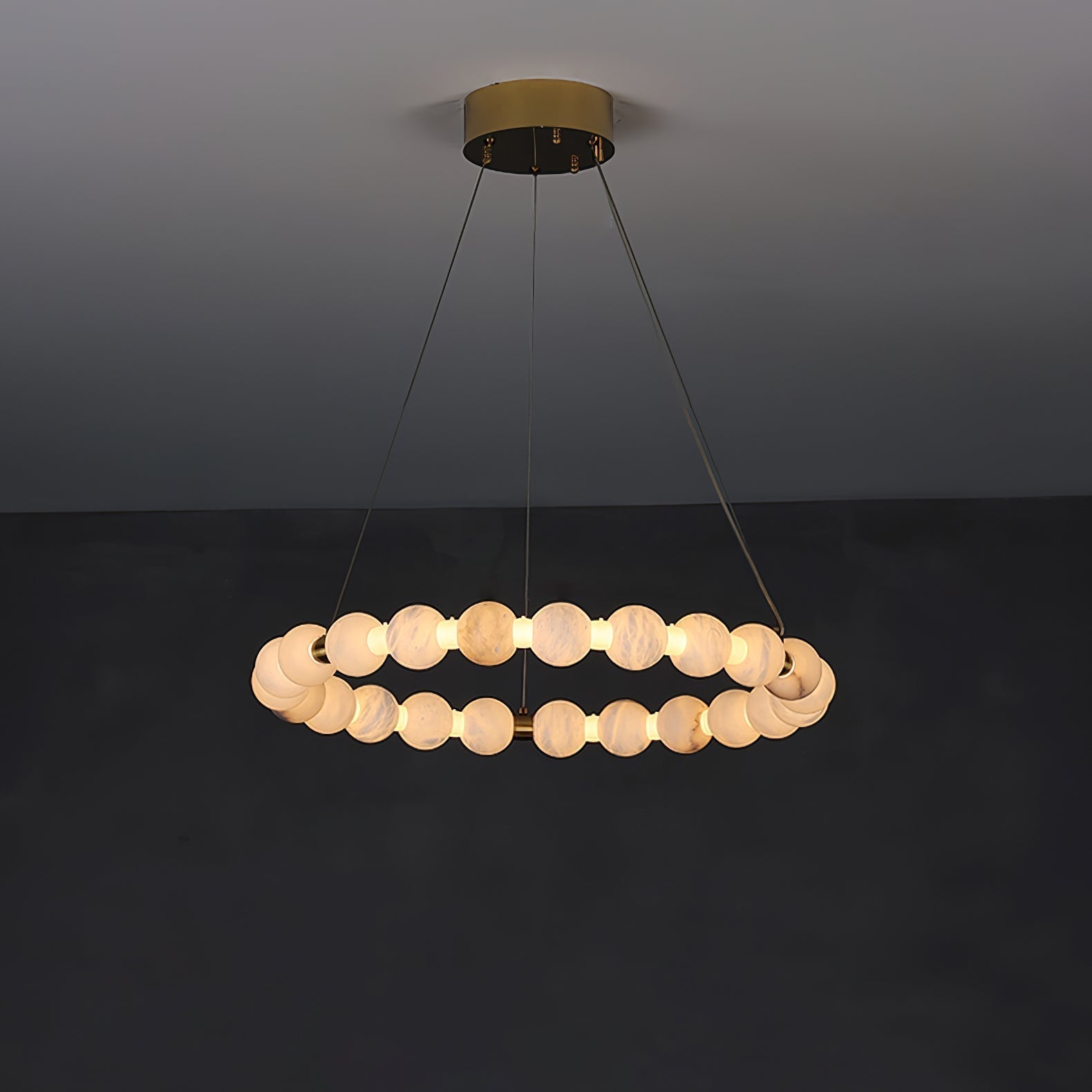 Alabaster Orb Ring Chandelier - ∅ 23.6″ x H 2.4″Gold & WhiteWarm LightTrivellolab